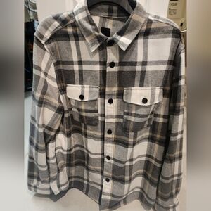 H&M Size L Plaid Men's Shirt Jacket in Gray And White
